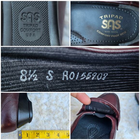 Burgundy Leather Loafer SAS Easier Size 8.5 S Tripad Comfort Red Moccasins EUC - Picture 8 of 13
